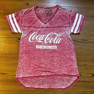 Coca-Cola red white distressed sheer short sleeve tee shirt SIZE L